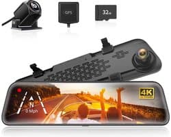 12" IPS Full Touch Screen Achteruitkijkspiegelcamera - 2160P HD Dubbele Lens Slimme Achteruitkijkspiegel voor Auto's en Vrachtwagens - HDR Stream Media met Nachtzicht - Gratis 32GB TF-kaart