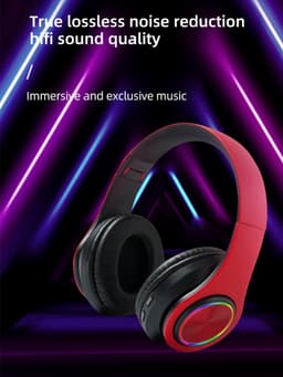 Pro Care Excellent Quality® Headset met Microfoon LED verlichting - Headset Draadloos - Bluetooth - Active Noise Reduction - SD card mogelijkheid - Kleur Zwart Rood — thumbnail 4