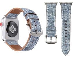 By Qubix - Geschikt voor Apple Watch bandje - Denim Pattern Echt Leren bandje - Licht blauw - Geschikt voor Apple Watch 38 mm / 40 mm / 41 mm / 42 mm - Smartwatch bandje - leren smartwatchbandje - Horlogebandje