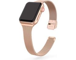By Qubix - Geschikt voor Apple Watch bandje - Milanese slim fit bandje - Champagne goud - Geschikt voor Apple Watch 38 mm / 40 mm / 41 mm / 42 mm - Smartwatch bandje - iWatch milanees - smartwatchbandje