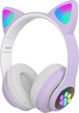 Kinder hoofdtelefoon - cat headphones| Draadloze koptelefoon Bluetooth met led kattenoortjes paars | Koptelefoon voor Kinderen - Met Led Kat Oortjes | met verlichting poot — thumbnail 1