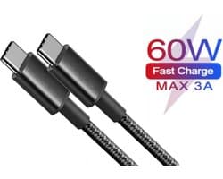 USB-C Snoer - 60W - USB C naar USB C - 2 Meter Lang - Sterke USB Type C Kabel - Datakabel - 480MBps - Voor GSM, Smartphone, Tablet, Telefoon, Laptop