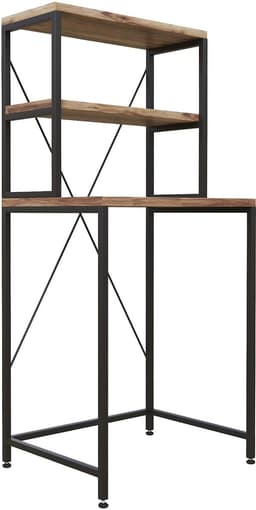 Wasmachine Kast - Droger Ombouw Meubel - Walnoot Houtkleur met Zwart Metaal - 3 Etages - 50x68x155 cm — thumbnail 3