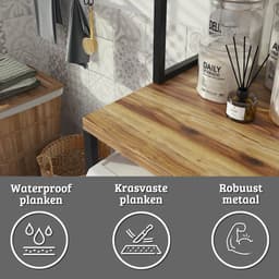 Wasmachine Kast - Droger Ombouw Meubel - Walnoot Houtkleur met Zwart Metaal - 3 Etages - 50x68x155 cm — thumbnail 5