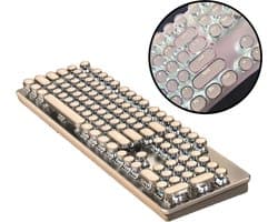 Steampunk Retro Mechanisch Toetsenbord – Wit - Bedraad – 104 Toetsen – RGB Verlichting – Ergonomisch – Metalen Behuizing – Typemachine Stijl – Geschikt voor Gaming & Kantoor – Windows & Mac