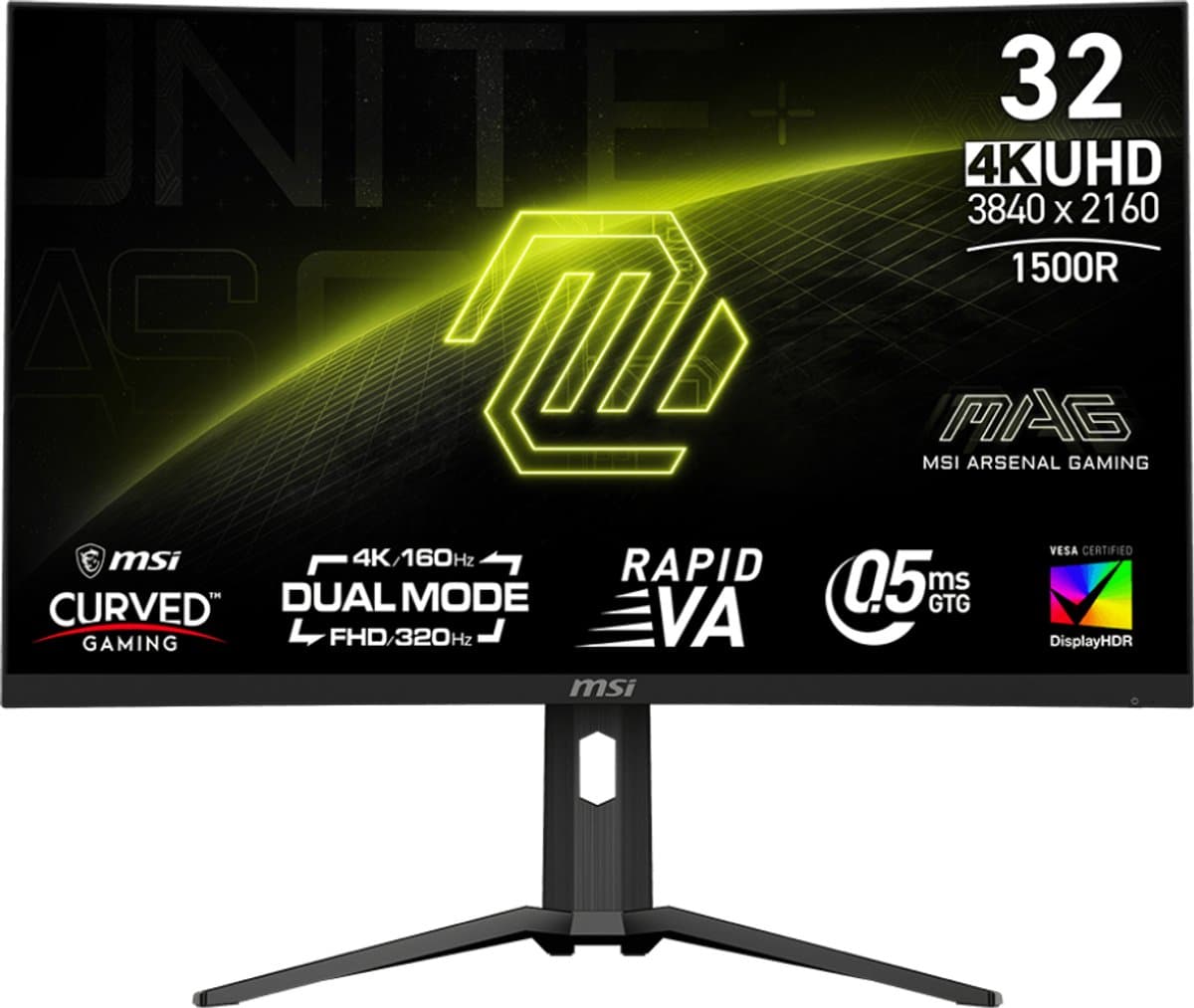 MSI MAG 321CUPDF - 4K UHD Curved Gaming Monitor - Rapid VA - 32 inch - Dual Mode: 4K/160Hz of FHD/320Hz — afbeelding 1