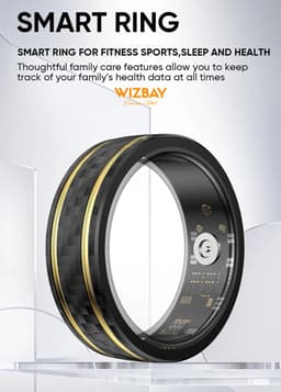 WizBay Premium Select® Aluminium Bi-Color Carbon Fiber Goud Smart Ring – Dames Heren – Oplaad Case - Hypoallergeen - Hartslag & Slaap Monitor - IP68 Waterdicht - O2 Meting - Gesture Functie - Multiple Sport Modi - Bi-Color Goud Zwart #08 — thumbnail 14
