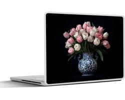 Laptop sticker - 13.3 inch - Bloemen - Roze - Tulpen - Vaas - 31x22,5cm - Laptopstickers - Laptop skin - Cover