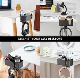 StayPowered 4-in-1 Hoofdtelefoon & Bekerhouder - Houd Je Bureau Georganiseerd - 360° Draaibaar - Verwijderbare Opbergbox - Eenvoudige Installatie - Antislip Design - Kabelbeheer - Zwart - Levering Sneller dan Aangegeven! — thumbnail 5