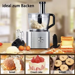 J&R Keukenmachine - Alles in 1 Keukenmachine - Multifunctionele Keukenmachine - Vleesmolen - Garde - Kneder - Shredder - Sinaasappelpers - Hakselaar - Blender - 1100W - Zilver — thumbnail 4