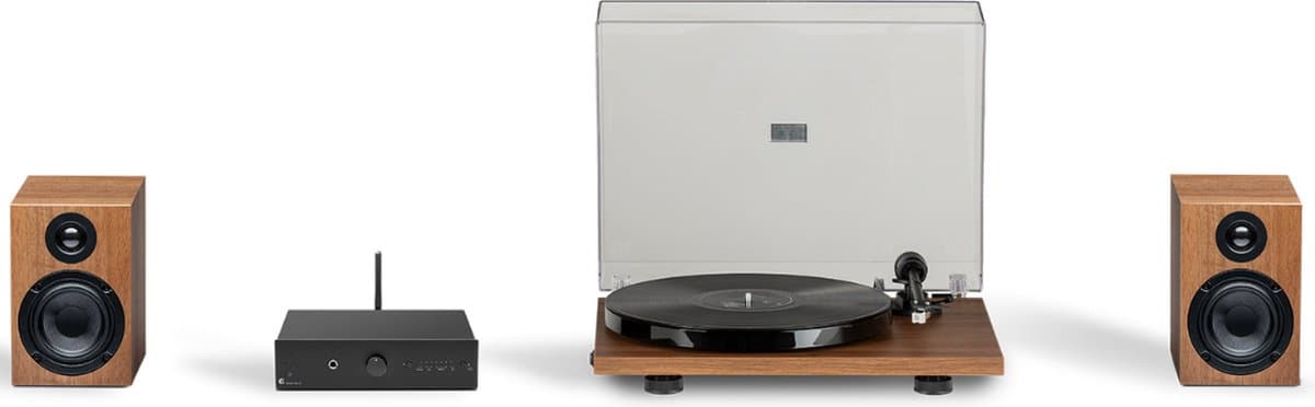 Pro-Ject True Hifi Stereo Set E Phono - Platenspeler - Stereo Versterker - Twee Boekenplank Speakers - Walnoot/Zwart/Walnoot — afbeelding 1