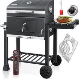 KESSER® Houtskoolbarbecue XL Barbeque Houtskool met Deksel, Wielen, Roestvrij Stalen Handvat, Barbecuerooster en Thermometer, 8 Spiesen met Zakje & siliconen Borstel, grote BBQ Camping Terras Tuin — thumbnail 1