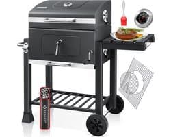 KESSER® Houtskoolbarbecue XL Barbeque Houtskool met Deksel, Wielen, Roestvrij Stalen Handvat, Barbecuerooster en Thermometer, 8 Spiesen met Zakje & siliconen Borstel, grote BBQ Camping Terras Tuin
