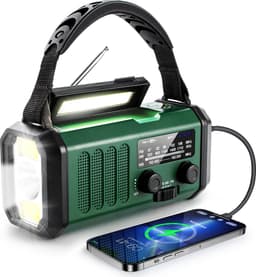 Noodradio - Model XSY330 - Solar Powerbank - Opwindbaar - 10.000 mAh - Noodalarm - Draagbare Radio op accu - Zaklamp - Survival Noodpakket - Groen - Legergroen — thumbnail 1
