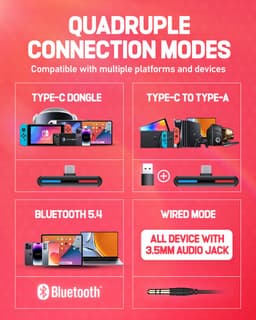 Picun × CINPUSEN CG-01 - 2.4GHz Draadloze Gaming Headset - Nintendo Switch koptelefoons - Over ear koptelefoon met microfoon - Blauw rood — thumbnail 2