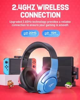 Picun × CINPUSEN CG-01 - 2.4GHz Draadloze Gaming Headset - Nintendo Switch koptelefoons - Over ear koptelefoon met microfoon - Blauw rood — thumbnail 5