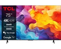 TCL 75P69B 75" | Ultra HD 4K LED Smart TV | Google TV + Wifi | HDR10 voor Realistische Kleuren en Contrasten | Strak Design | 60Hz
