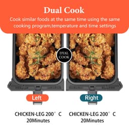 Uten Dubbele Airfryer - Hetelucht friteuse - Airfryer XXL - 2 x 4 liter - 8 Programma's - Dual cook functie - 4 Accesoires - 40 tot 200°C - 1700 watt - Grijs zwart — thumbnail 3
