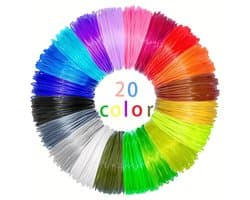 K&R Ventures® 3D Pen Vullingen – 20 Kleuren PLA Filament + 2 Vingercaps – 1,75 mm – 5 Meter per Kleur – 100 Meter Totaal – Universeel Geschikt voor 3D Pennen – Creatief Tekenmateriaal voor Kinderen & Volwassenen