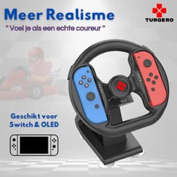 Turqero Stuurwiel voor Nintendo Switch Joy Con – Race Stuur - Racing wheel - Nintendo switch Accessoires - geschikt voor Switch & OLED - Zwart — thumbnail 3