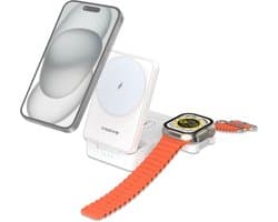Xssive 3-in-1 Draadloze Oplader - Qi 2.0 - Geschikt voor Apple MagSafe - Draadloos Oplaadstation - Inklapbaar & Opvouwbaar - Wit
