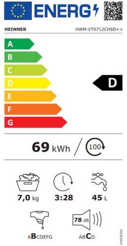 Heinner HWM-VT0712CHSD++ Wasmachine 7 kg – 1200 tpm – LED-display – Anti-Kreuk – Balance Control – Eco Logic Systeem – Zilver – 5 Jaar Garantie — thumbnail 2