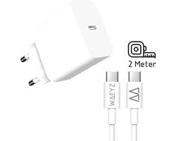 USB-C Adapter Snellader + 2 meter Extra Stevige USB-C Naar USB-C kabel - PD Snellader - Universeel USB C Lader Fast Charger / Chargeur Rapide SET