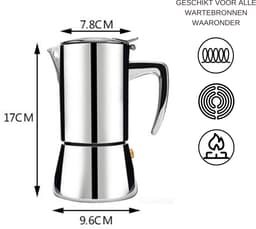 House of Husk Moka Pot Percolator Zwart - 2 Kops – Espresso Koffiemaker – RVS - Espressomaker - Zilver - 200ml — thumbnail 5