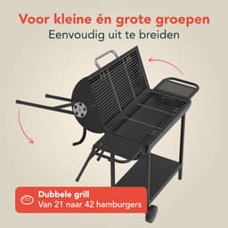 KitchenBrothers 2-in-1 Houtskool BBQ XL - Verstelbare luchtroosters - PFAS Vrij - Dubbele BBQ - Zijtafels - Grillrooster BBQ - Zwart — thumbnail 3