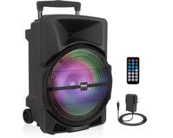 Pyle Bluetooth Party Speaker, Draagbare Speaker met Wielen - 1200W- USB, MP3, AUX 3,5mm Ingang - Knipperende Partylamp - FM Radio