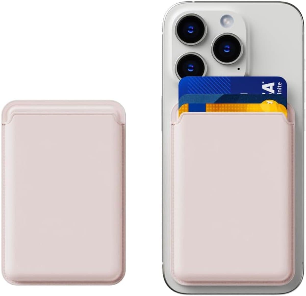Magnetische pasjeshouder geschikt voor iPhone 16 / 16E / 17 / 17 Pro / 17 Pro Max / 17 Air - Magsafe Wallet - Kaarthouder pasjes - Magsafe Kaarthouder geschikt voor iPhone 16 | 16E | 17 | 17 Pro | 17 Pro Max | 17 Air - Pu Vegan Leer - Roze — afbeelding 1