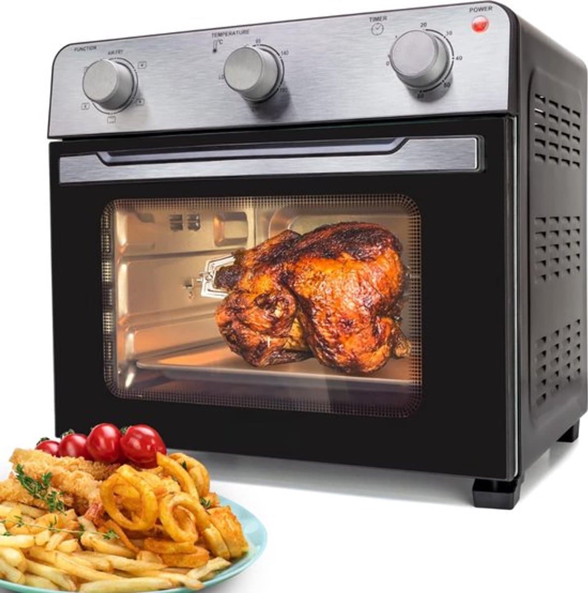Luxe Heteluchtoven – Airfryer – Multifunctionele Combi Oven – Eenvoudige Bediening – Alles in één – 15L Inhoud – Met Bakplaat – Zilver — afbeelding 1