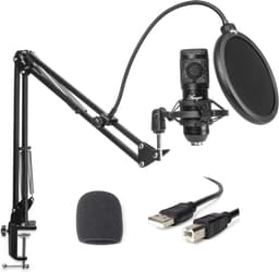 USB Microfoon bundel - Condensator Studiomicrofoon met Broadcast statief en Popfilter — thumbnail 1