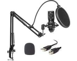 USB Microfoon bundel - Condensator Studiomicrofoon met Broadcast statief en Popfilter