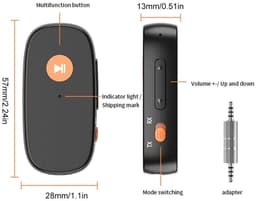 Bluetooth 5.3 audio transmitter en receiver - o.a. voor verbinden Airpods, koptelefoon en speaker - 3.5mm jack AUX - 15 uur batterij - speaker - bluetooth zender en ontvanger - auto draadloos - zwart — thumbnail 3