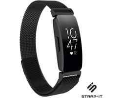 Milanees Smartwatch bandje - Geschikt voor Fitbit Inspire / Inspire HR / Inspire 2 Milanese band - zwart - Strap-it Horlogeband / Polsband / Armband - Maat: Maat S