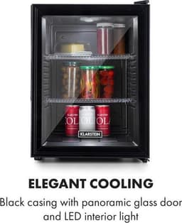 Klarstein Mini-Koelkast Brooklyn 42 Glazen Deur LED 42L - Minikoelkast Minibar Drankkoeler - 12-18°C Compressorkoeling - voor Hotelkamer voor Slaapkamer - Compact - Mini Fridge - Hotelkoelkast - Kleine Koelkast - Compact Koelkast — thumbnail 4