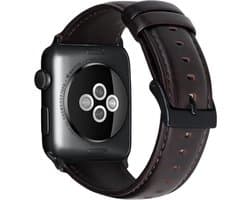 By Qubix - Geschikt voor Apple Watch bandje - Luxe Echt Lederen bandje - Donkerbruin - Geschikt voor Apple Watch 38 mm / 40 mm / 41 mm / 42 mm - Smartwatch bandje - leren smartwatchbandje - Horlogebandje