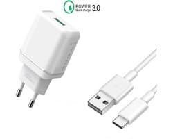 Phreeze Quick Charge Power Adapter met USB naar USB C Kabel - 1 Meter - Oplader Stekker USB QC3.0 Lader Snellader Fast Charger