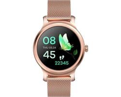 Belesy® SMART - Smartwatch Dames - Smartwatch Heren - Horloge - Bluetooth Bellen - Stappenteller - 1.3 inch - Kleurenscherm - Full Touch - Goud - Staal - Moederdag