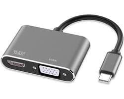 USB-C Hub – Type-C naar HDMI 4K & VGA 1080p – Adapter Geschikt voor: MacBook Pro, Laptop, HP, ASUS, Lenovo – USB Type-C naar Beamer, TV & Monitor – Plug & Play