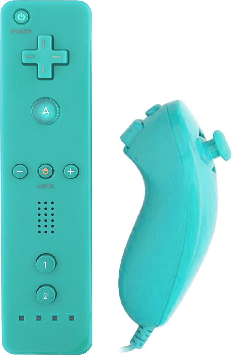 Controller + Nunchuk Blauw - Geschikt Voor Wii & Wii U – Blauw — afbeelding 1