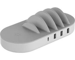 Xlayer Wireless Charger Family - QI-gecertificeerd oplaadstation - 3 x USB, 1 x USB-C, 1 x draadloos opladen - max. 50W - wit, grijs