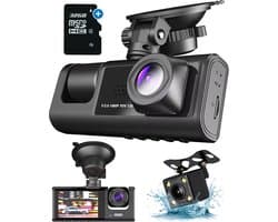 Fleau Tech Dashcam Voor Auto 3 in 1 - 2025 Model - Voor en Achter Camera - G-Sensor - Full HD - 170° Groothoeklens - Loop Recording - Micro SD-kaart 32 GB