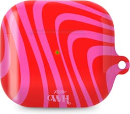 xoxo Wildhearts hoesje geschikt voor AirPods 4 - Berry Much - Ook als telefoonhoesje verkrijgbaar - schokbestendige case - koptelefoonhoesje - Glimmende afwerking - Beschermhoes met golvende print - golven - Rood - Roze — thumbnail 1