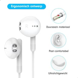 Oortjes met draad en microfoon - Oordopjes - 120CM kabel - 3,5MM Jack Aansluiting - Earphones Wired - Wit — thumbnail 4