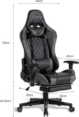 FOXSPORT verstelbare gaming chair - PC-bureaustoel met voetsteun - hoogte en helling verstelbaar - met hoofdsteun en lendensteun - gamingstoel voor kantoor - Zwart en grijs — thumbnail 5