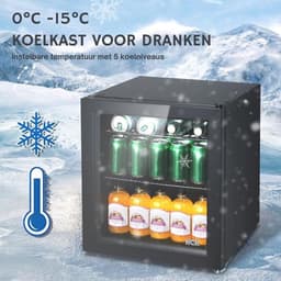 Luxe Minibar Koeling – Mini Koelkast – Wijnkoelkast 48L – Skincare Fridge – Glazen Deur – Kleine Drankenkoelkast – 5 Instelbare Niveau’s – Zwart — thumbnail 3