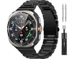 Stravo Stalen schakel bandje - geschikt voor Samsung Galaxy Watch Ultra 47 mm - Metalen RVS horlogebandje voor Samsung Galaxy Watch Ultra / Ultra 2025 - Smartwatch bandje metaal + inkort toolkit - Zwart