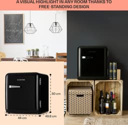 Klarstein Mini-Koelkast koelkast, minikoelkast voor drankjes, kleine koelkast, stille kleine koelkast, huidverzorgingskoelkast, vintage design, campingkoelkast, minikoelkast voor kamers, 0-10°C, 48 liter - Mini Fridge - Hotelkoelkast — thumbnail 6